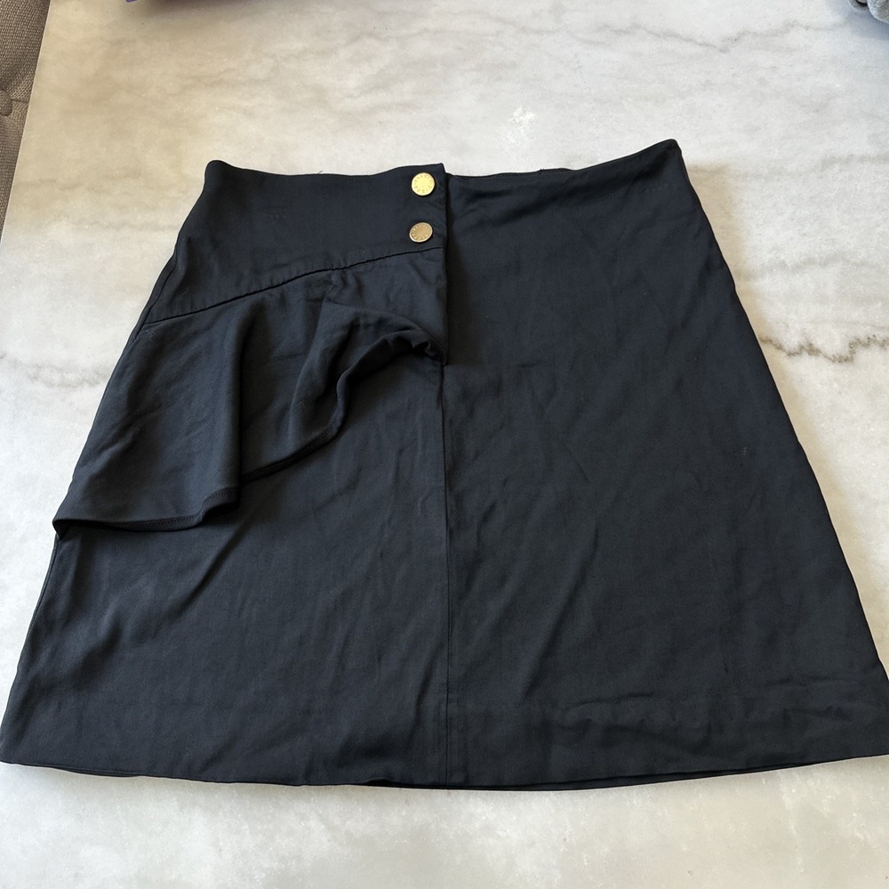 SANDRO Short Skirt with Asymmetrical Ruffle - Size 2 Black - Picture 2 of 8